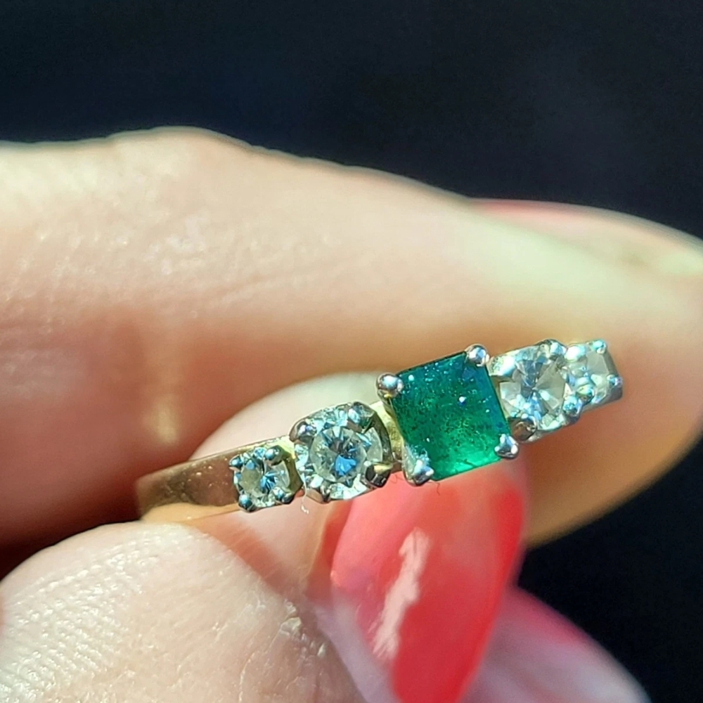 Sale Antique Vintage 14k Emerald Diamond Ring